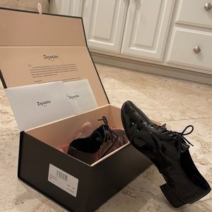 Repetto black patent brogues with rubber soles
